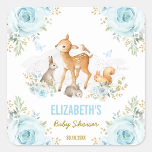 Pastel Blue Woodland Animals Baby shower Favors Vierkante Sticker