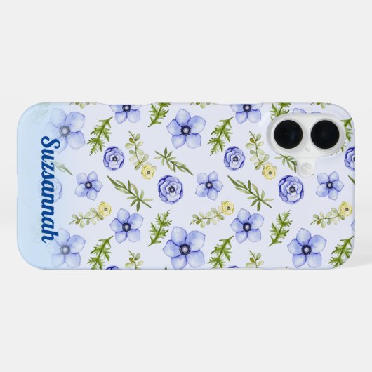 Pastel Blue Yellow Floral Greeneral Pattern Custom iPhone Hoesje (Achterkant horizontaal)