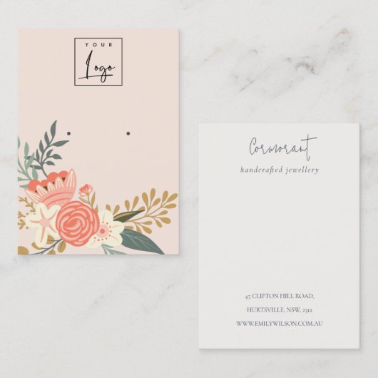 Pastel Blush Ambrosia Floral Logo Earning Display Visitekaartje (Voorkant / Achterkant)