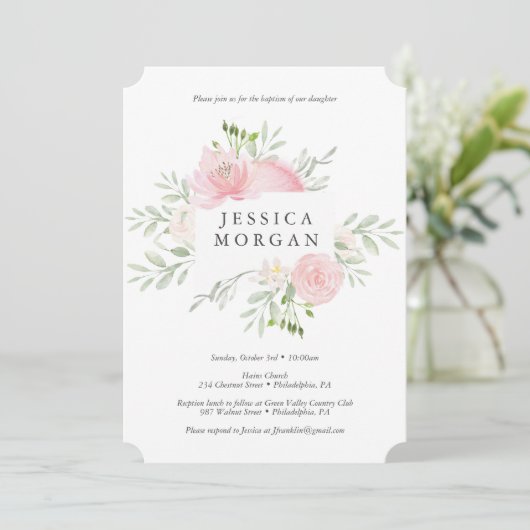 Pastel Blush Baptisme Invitation Kaart (Staand voorkant)