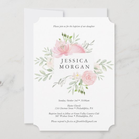 Pastel Blush Baptisme Invitation Kaart (Voorkant)