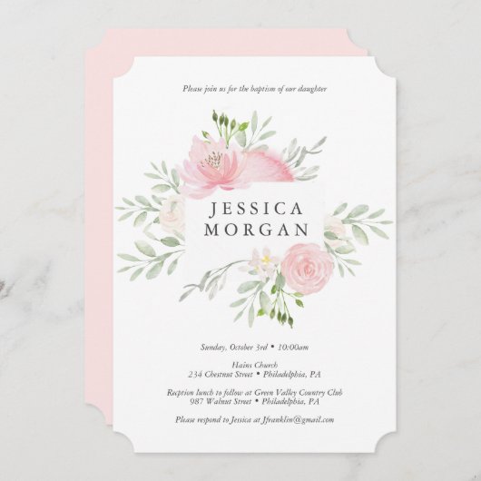 Pastel Blush Baptisme Invitation Kaart (Voorkant / Achterkant)