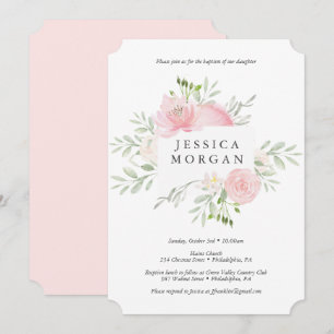 Pastel Blush Baptisme Invitation Kaart