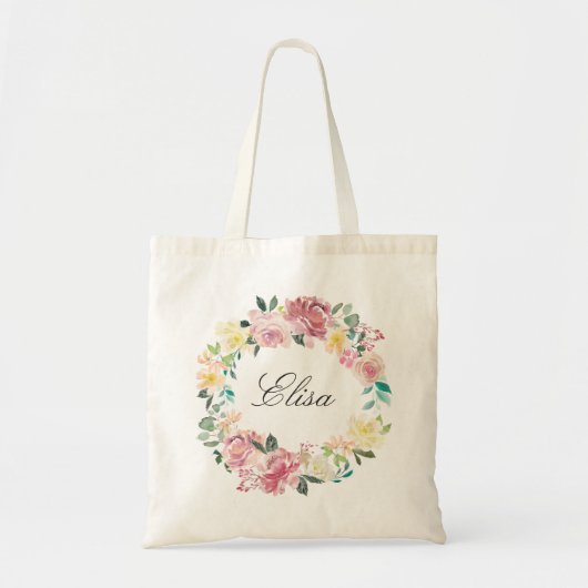 Pastel Blush Bloemachtige Bruidsmeisje Tote Tas (Voorkant)