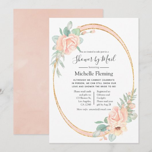 Pastel Blush Bloemen Baby of Vrijgezellenfeest per Kaart (Voorkant / Achterkant)