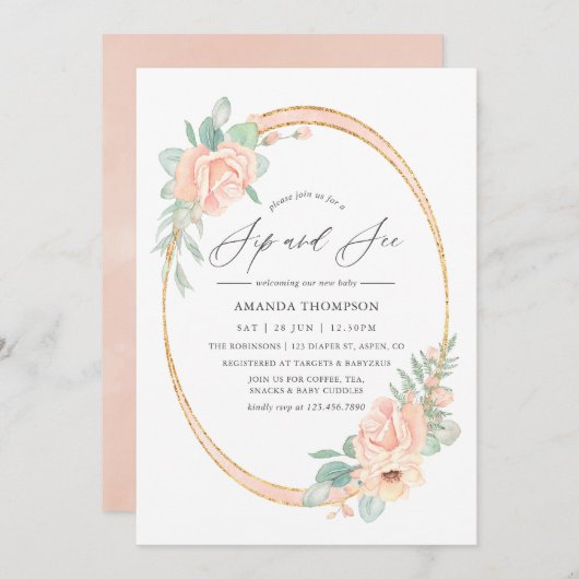 Pastel Blush Bloemen Geometrisch Sip en See Kaart (Voorkant / Achterkant)