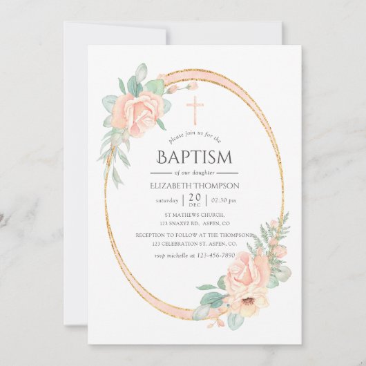 Pastel Blush Bloemen Geometrische Doop Kaart (Voorkant)