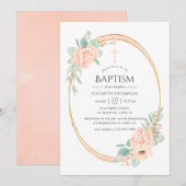 Pastel Blush Bloemen Geometrische Doop Kaart (Voorkant / Achterkant)