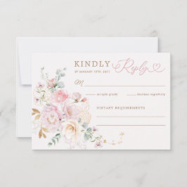 Pastel Blush Bloemen Groen Huwelijk RSVP Kaart