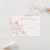 Pastel Blush Bloemen Groen Huwelijk RSVP Kaart (Voorkant / Achterkant in situ)