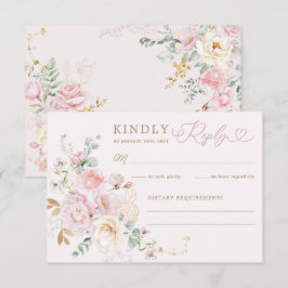 Pastel Blush Bloemen Groen Huwelijk RSVP Kaart