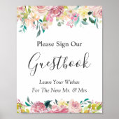 Pastel Blush Chic Floral Wedal Guestbook Poster (Voorkant)