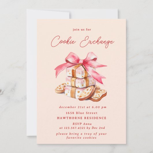 Pastel Blush Cookie Exchange Kerstfeest Kaart (Voorkant)