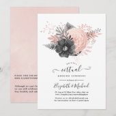Pastel Blush en Charcoal Floral Virtual Wedding Kaart (Voorkant / Achterkant)