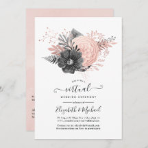 Pastel Blush en Charcoal Floral Virtual Wedding