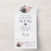 Pastel Blush en houtskool Floral Rustic Wedding Al All In One Uitnodiging (Binnen)