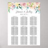 Pastel Blush Floral 9 Tables Wedding Seding Chart Poster (Voorkant)
