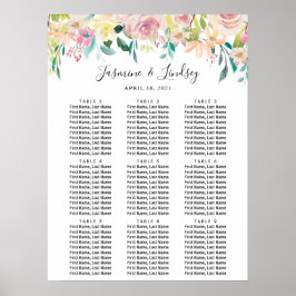 Pastel Blush Floral 9 Tables Wedding Seding Chart Poster