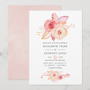 Pastel Blush Floral and Lace Wedding Kaart