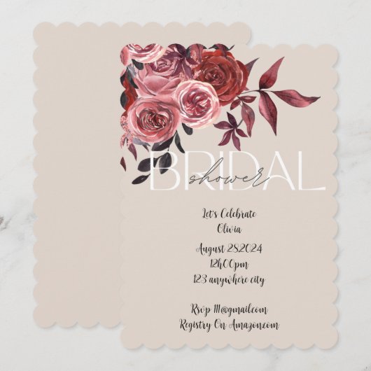 PASTEL BLUSH FLORAL BOURGONDIË VRIJGEZELLENFEEST SAVE THE DATE (Voorkant / Achterkant)