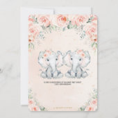 Pastel Blush Floral Elephant Twins Baby shower Kaart (Achterkant)