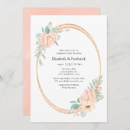 Pastel Blush Floral Geometric Engagement Party Kaart