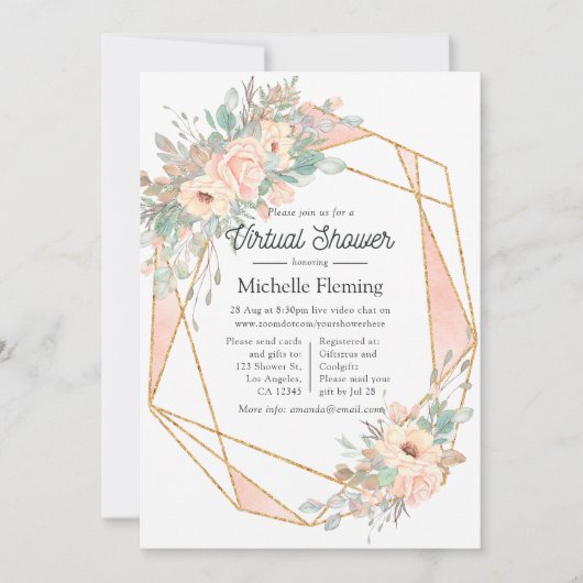 Pastel Blush Floral Geometric Virtual Shower Kaart (Voorkant)