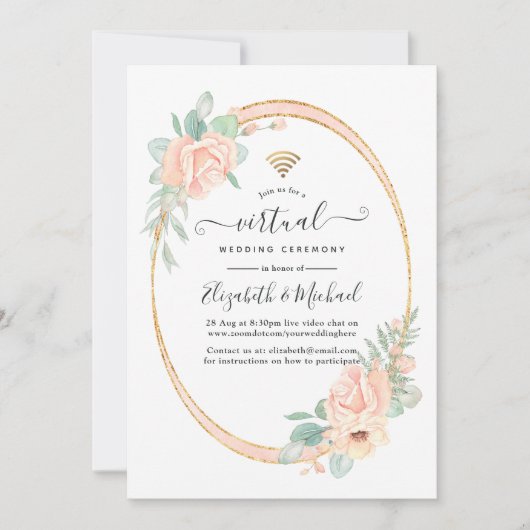 Pastel Blush Floral Geometric Virtual Weddenschap Kaart (Voorkant)