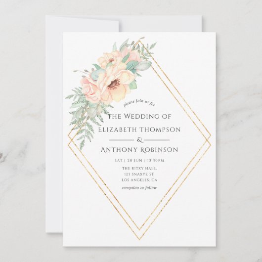 Pastel Blush Floral Geometric Weddenschap Kaart (Voorkant)