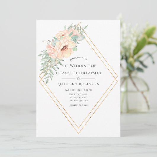 Pastel Blush Floral Geometric Weddenschap Kaart (Staand voorkant)
