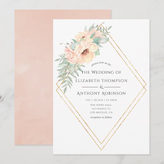 Pastel Blush Floral Geometric Weddenschap Kaart (Voorkant / Achterkant)