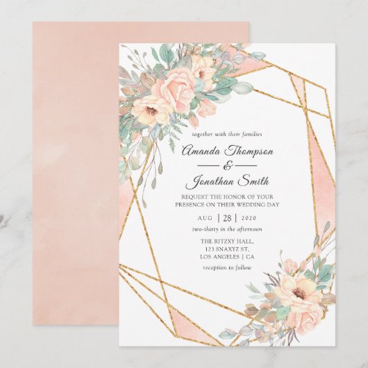 Pastel Blush Floral Geometric Weddenschap Kaart (Voorkant / Achterkant)