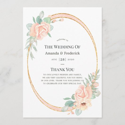 Pastel Blush Floral Geometric Weddenschap Programmakaart (Voorkant)