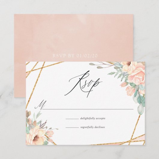 Pastel Blush Floral Geometric Weddenschap RSVP Kaartje (Voorkant / Achterkant)