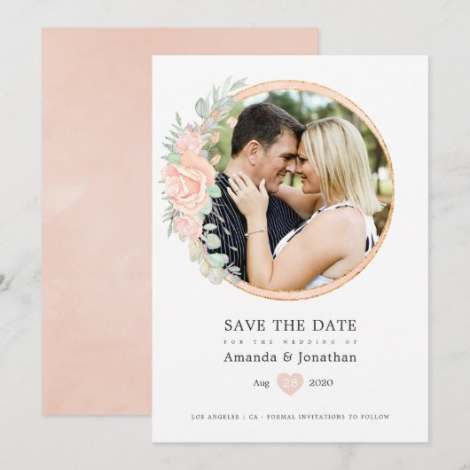Pastel Blush Floral Geometric Weddenschap Save The Date (Voorkant / Achterkant)
