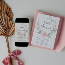 Pastel Blush Floral Greenery Baby shower