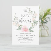 Pastel Blush Floral Greenery Baby shower Kaart (Staand voorkant)