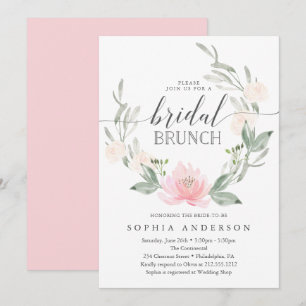 Pastel Blush Floral Greenery Bridal Brunch Kaart