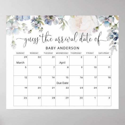 Pastel Blush Floral raad Baby Vervaldatum kalender Poster (Voorkant)