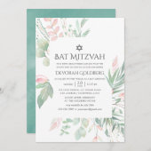 Pastel Blush Green Bat Mitzvah Kaart (Voorkant / Achterkant)