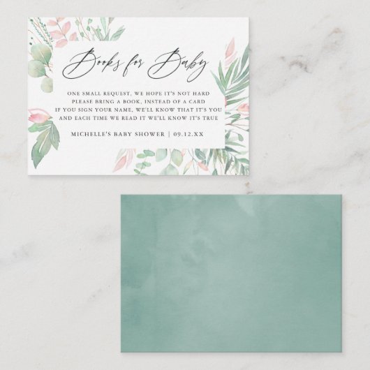 Pastel Blush Greenery Baby shower Book Request Informatiekaartje (Voorkant / Achterkant)