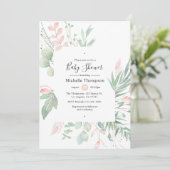 Pastel Blush Greenery Baby shower Kaart (Staand voorkant)