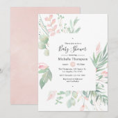 Pastel Blush Greenery Baby shower Kaart (Voorkant / Achterkant)