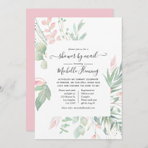 Pastel Blush Greenery Baby shower per mail Kaart