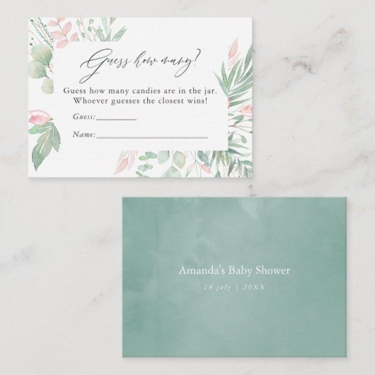 Pastel Blush Greenery Baby shower Snoep Guining Informatiekaartje (Voorkant / Achterkant)
