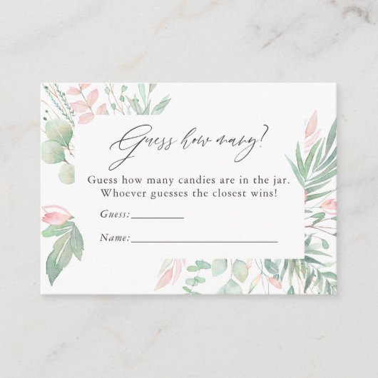 Pastel Blush Greenery Baby shower Snoep Guining Informatiekaartje (Voorkant)