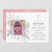 Pastel Blush Greenery Baptism of Christening Kaart (Voorkant / Achterkant)