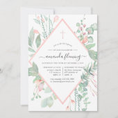 Pastel Blush Greenery Baptism of Christening Kaart (Voorkant)