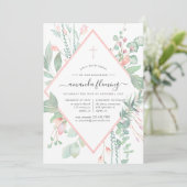 Pastel Blush Greenery Baptism of Christening Kaart (Staand voorkant)