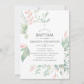 Pastel Blush Greenery Baptism of Christening Kaart (Voorkant)
